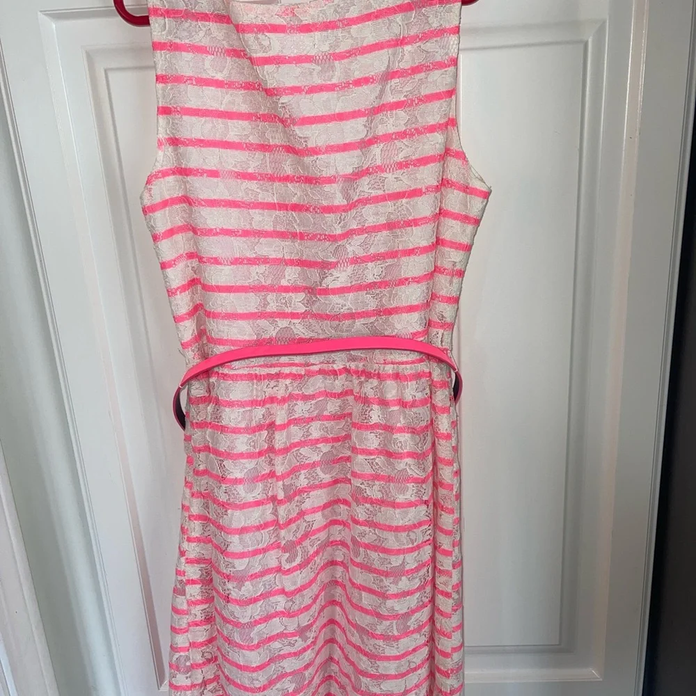 Justice Pink White‎ Lace Easter Dress Girls 14 Belt Rhinestones